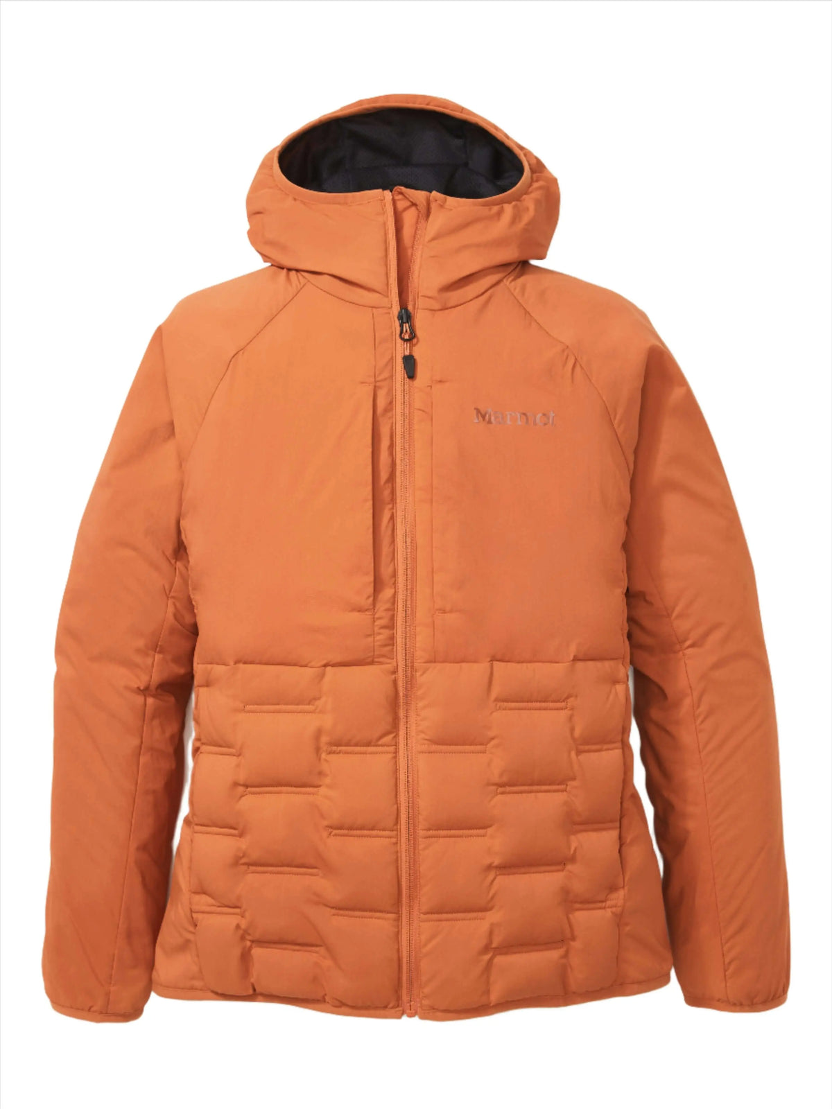 Marmot Warmcube women's jacket worn on a rocky mountain hike