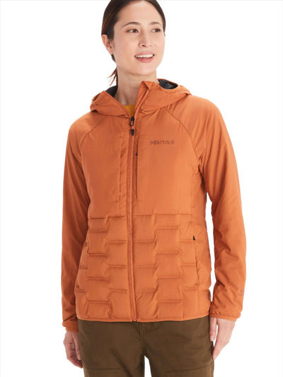 Marmot Warmcube Women's Active HB Jacket in orange, featuring advanced 3D WarmCube™ technology for optimal warmth and flexibility.