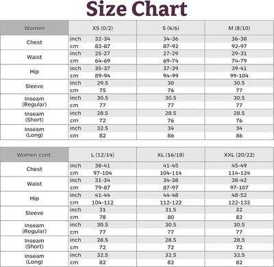 Women's clothing size chart in inches and centimeters for Marmot Ithaca Jacket.