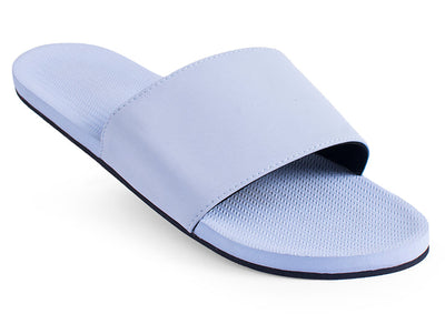Indosole Slides recycled tire sole sandals for men in light blue, eco-friendly and sustainable design.