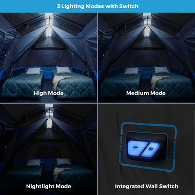 Core Equipment 9 person lighted instant cabin tent LED night light mode