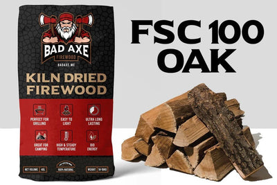 Bad Axe Oak Firewood — stacked oak hardwood logs, front view.