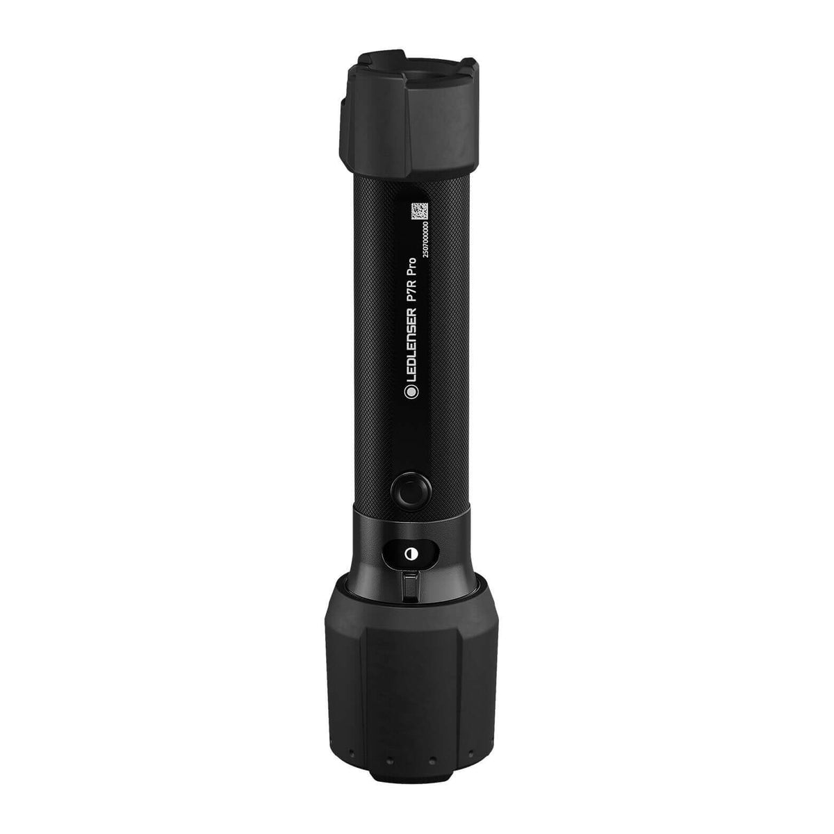P7R Pro flashlight showing rugged design, USB-C charging port, and focusable light for professional tasks.