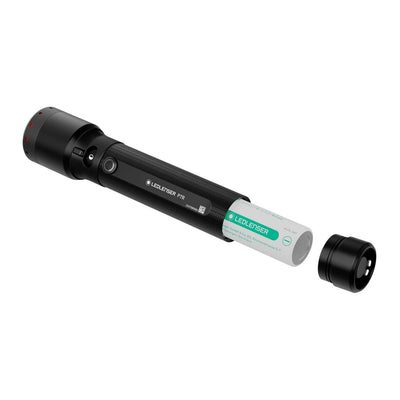 LEDLENSER P7R rechargeable flashlight with focus function and USB-C charging.
