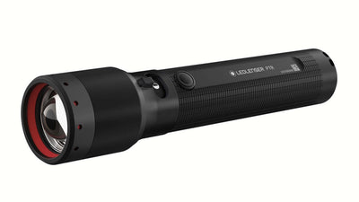 LED Lenser P7R rechargeable flashlight with flood-to-spot control and USB-C charging.