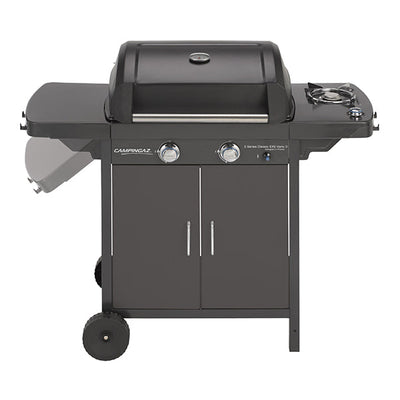 Campingaz 2 Series EXS Vario D Gas Grill with two burners and side shelf, ideal for outdoor cooking.