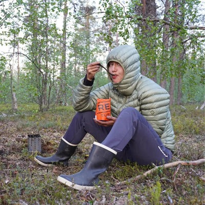 Camper using SilverAnt Titanium Spork 3-In-1 Knife Fork Spoon outdoors
