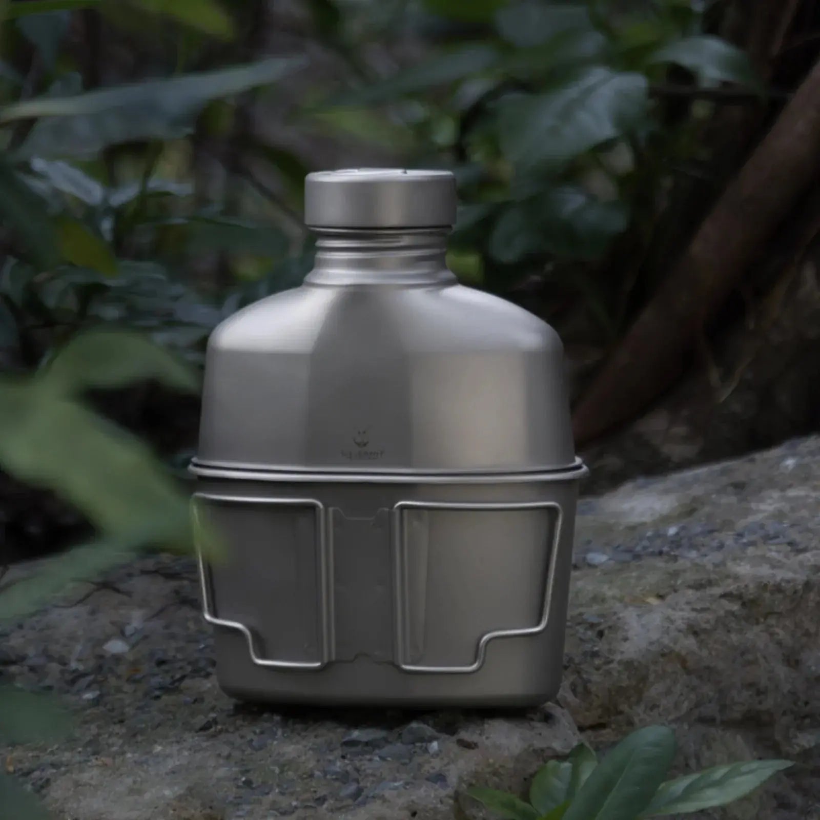 SilverAnt Titanium Canteen Military Mess Kit outdoors on rock