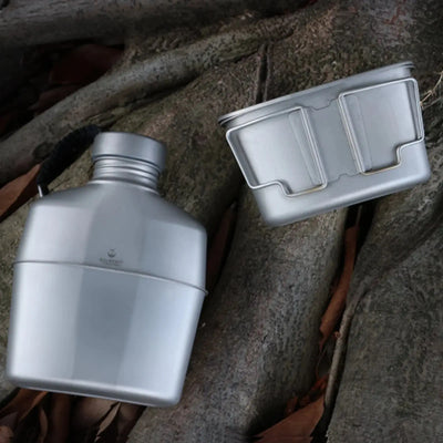 1000ml SilverAnt Titanium Canteen Military Mess Kit dismantled showing canteen and titanium lid