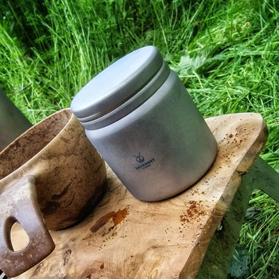 SilverAnt Titanium Container packed in a hiking rucksack