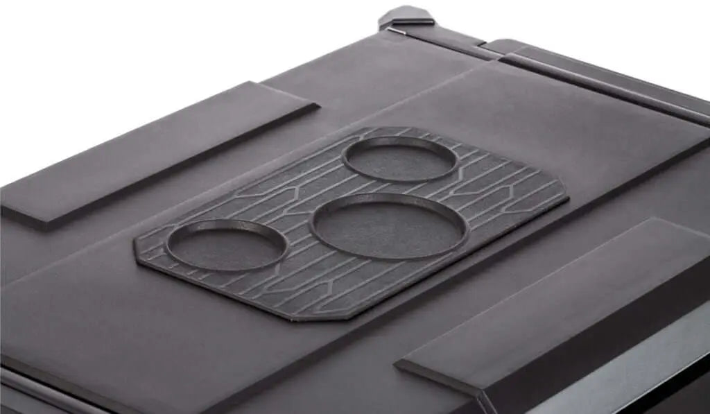 Top view of ARB Zero Portable Fridge Freezer Single Zone - 60L focusing on its sturdy construction and cup holder design.