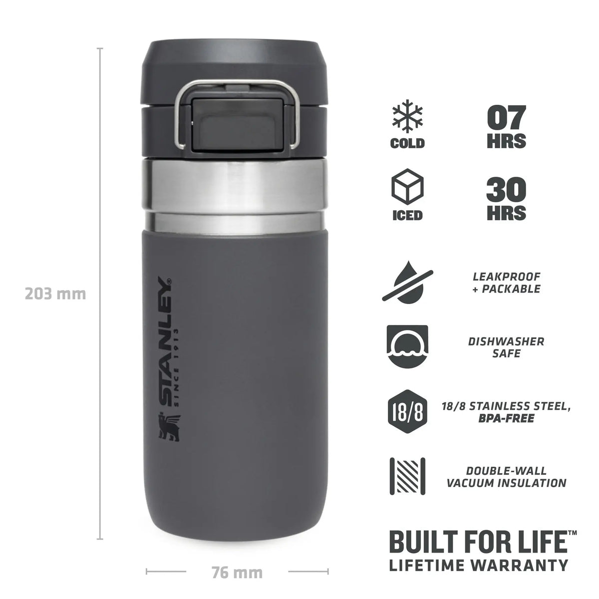Stanley Go Quick Flip Water Bottle - 16 oz, durable and convenient design with long-lasting temperature retention features.