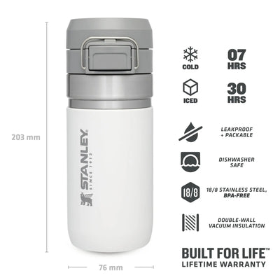Stanley Go Quick Flip Water Bottle 16 oz with double-wall vacuum insulation and BPA-free stainless steel design.