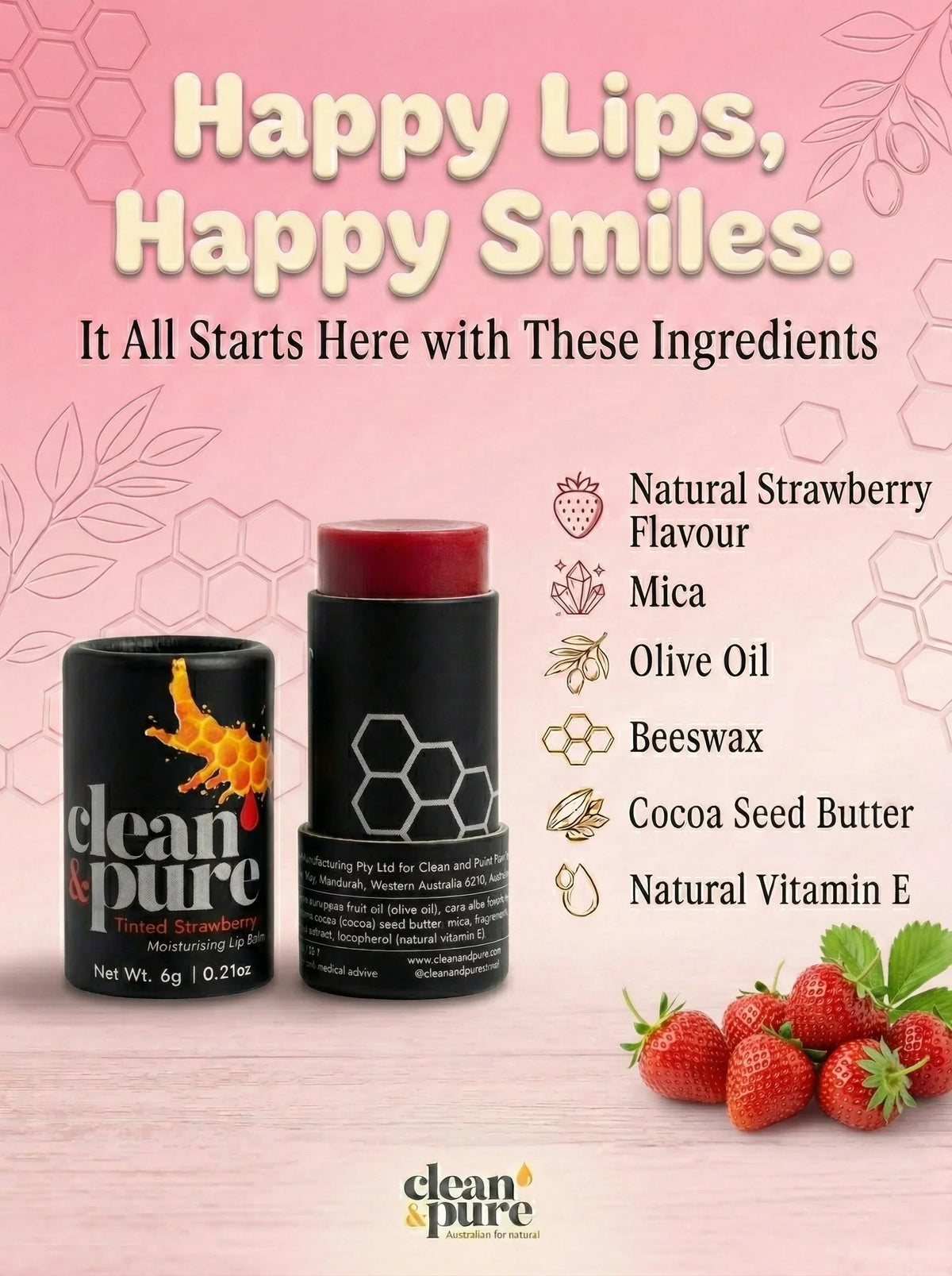 Clean & Pure Tinted Strawberry Lip Balm - Shop  Lip Balm at  Trekaline