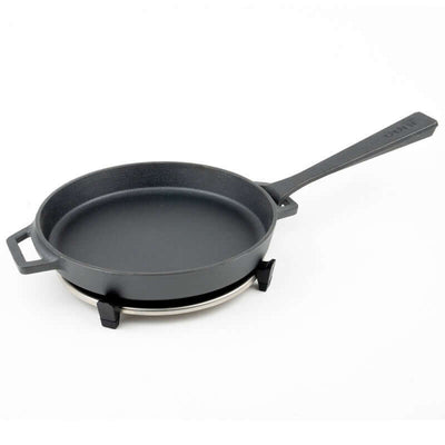 Ooni Cast Iron Skillet Pan for outdoor cooking, ideal for high-heat searing and roasting, shown on a white background.