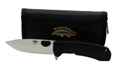 Honey Badger Medium Flipper Stonewashed D2 Steel with Zipper Pouch