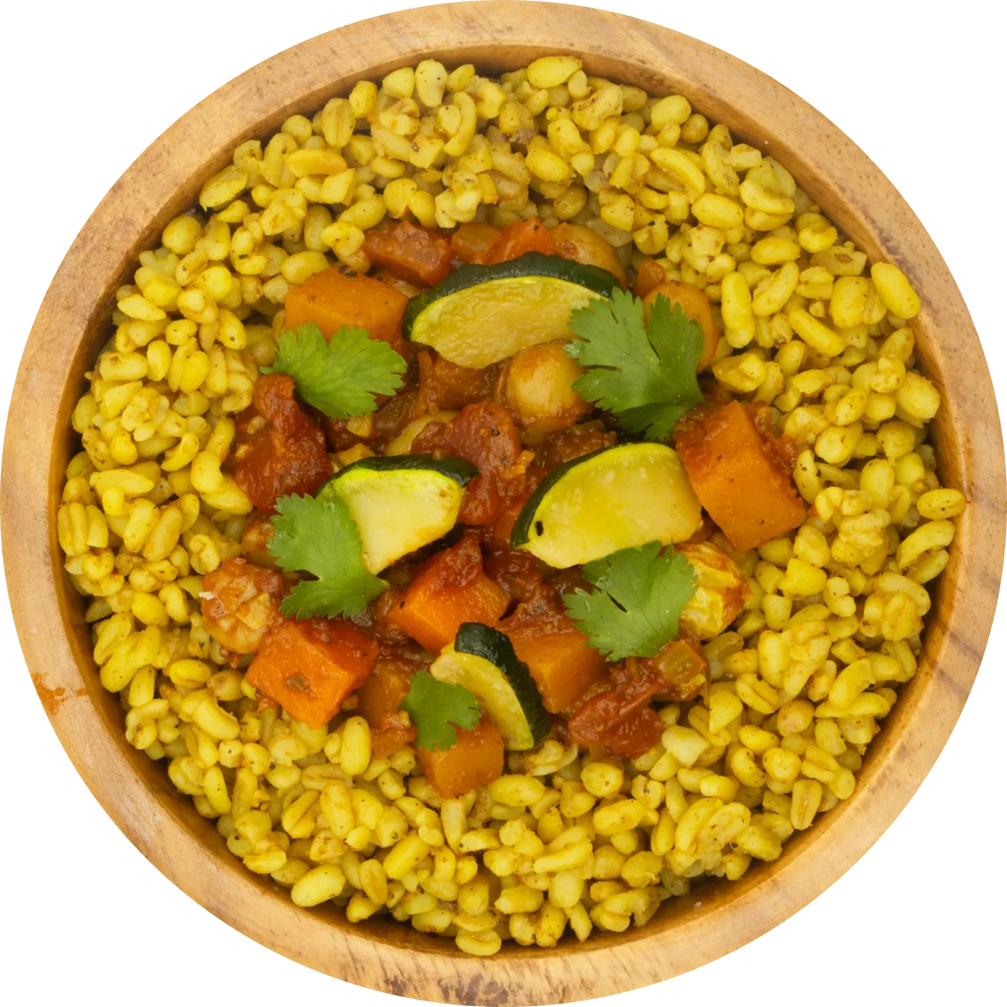Dine Out Meals Vegetable Tagine with Bulgur Wheat featuring chickpeas, zucchini, butternut squash, and green beans in a spiced sauce.