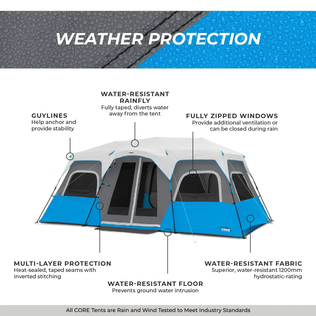 Core Equipment 12 Person Lighted Instant Cabin Tent 18’ x 10’