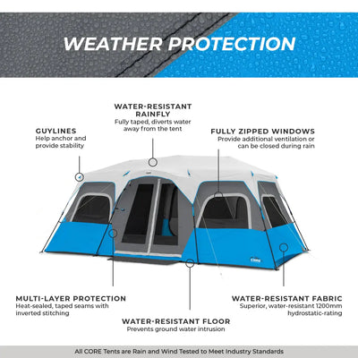 Core Equipment 12 Person Lighted Instant Cabin Tent 18’ x 10’