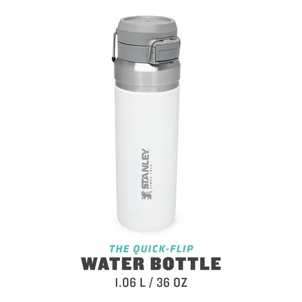 Stanley Go Quick Flip Water Bottle Leakproof 34 oz design, 1.06L size in white, perfect for staying hydrated