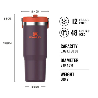 Stanley Classic IceFlow Flip Straw Tumbler - 30 oz / 890 ml with dimensions and insulation features