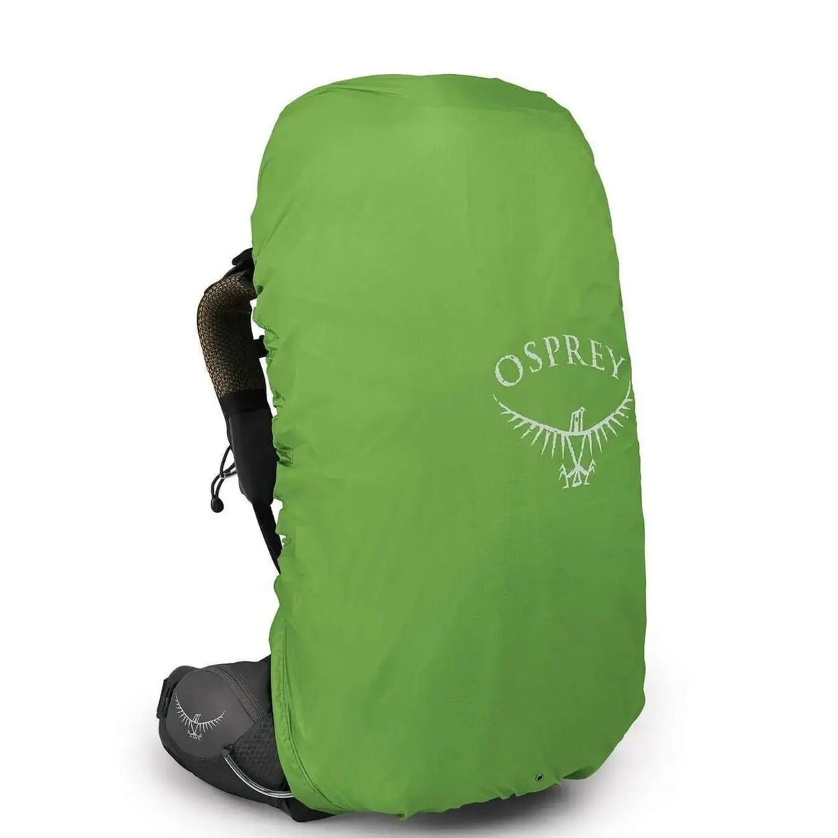 Osprey Atmos AG 50 - Men backpack with AntiGravity suspension, shown with rain cover for comfort and ventilation during backpacking trips.