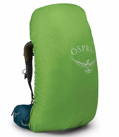 Osprey Atmos AG 65 - Men backpack with AntiGravity suspension for comfort and ventilation on hikes, shown in green cover.