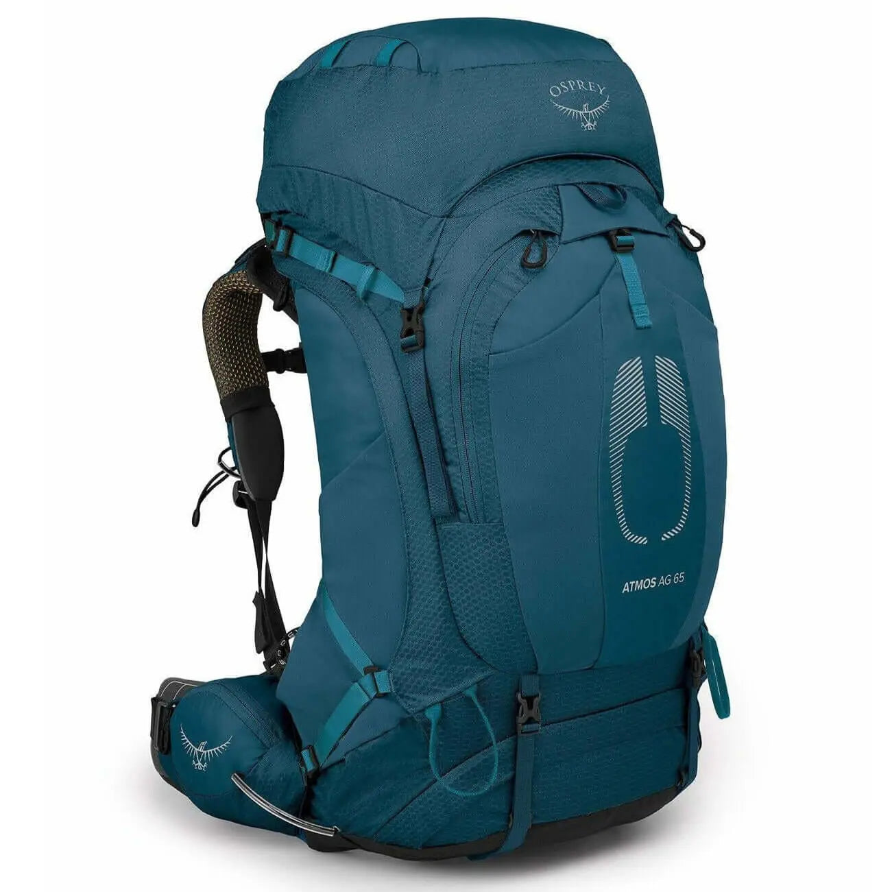 Osprey Atmos AG 65 - Men backpack with AntiGravity suspension and mesh for comfort on trips, designed for easy weight carrying.