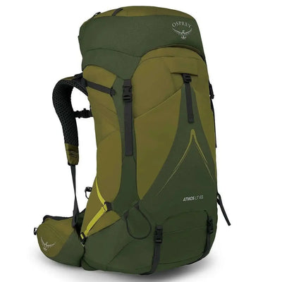Osprey Atmos AG LT 65 - Men backpack featuring AntiGravity suspension, perfect for lightweight backpacking and extended expeditions.