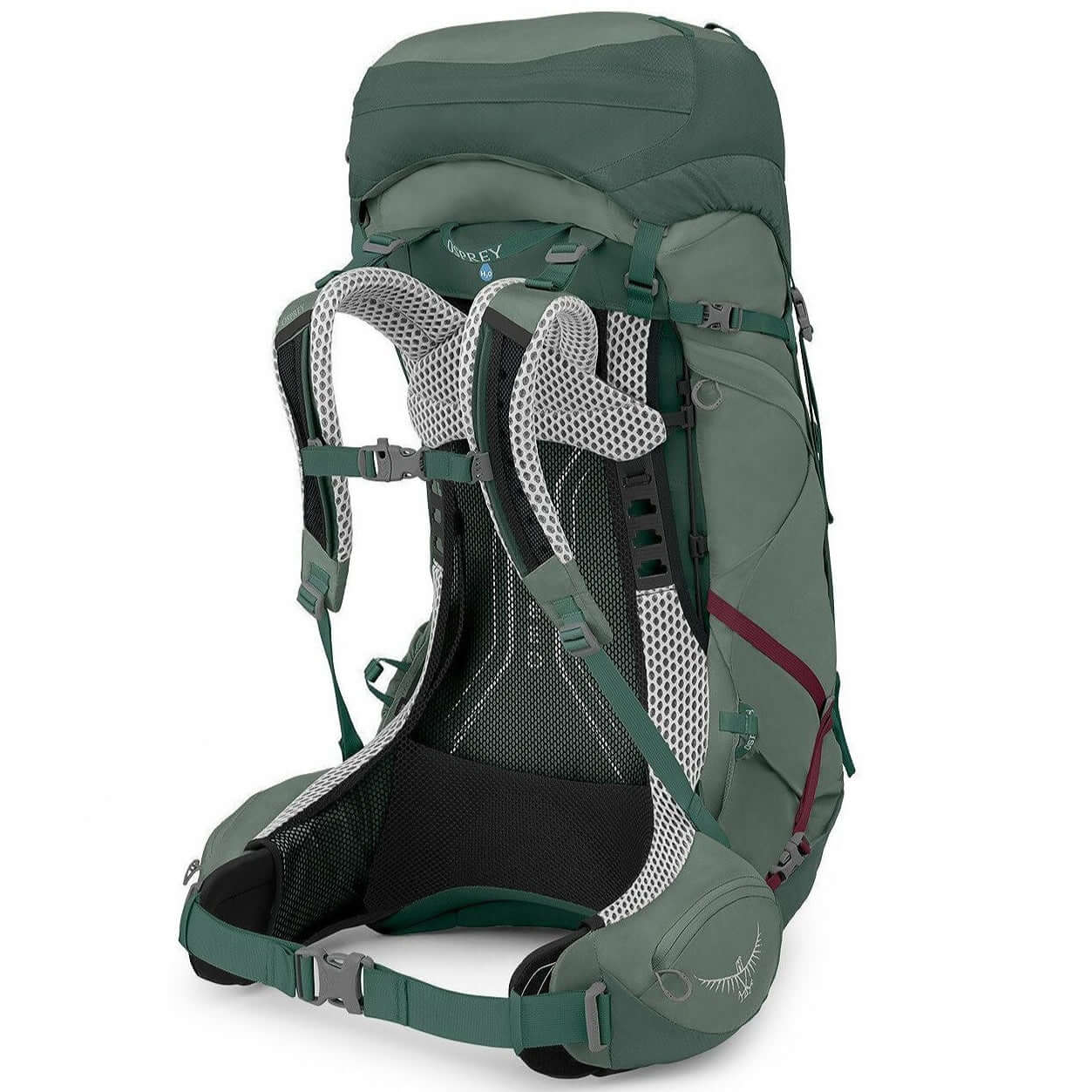 Osprey Aura AG LT 50 - Women backpack with AntiGravity suspension, lightweight design, raincover, side panel zip, floating top lid.