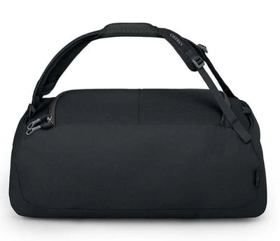 Osprey Daylite Duffel 45 in black, versatile gym and travel bag with backpack straps and padded bottom.