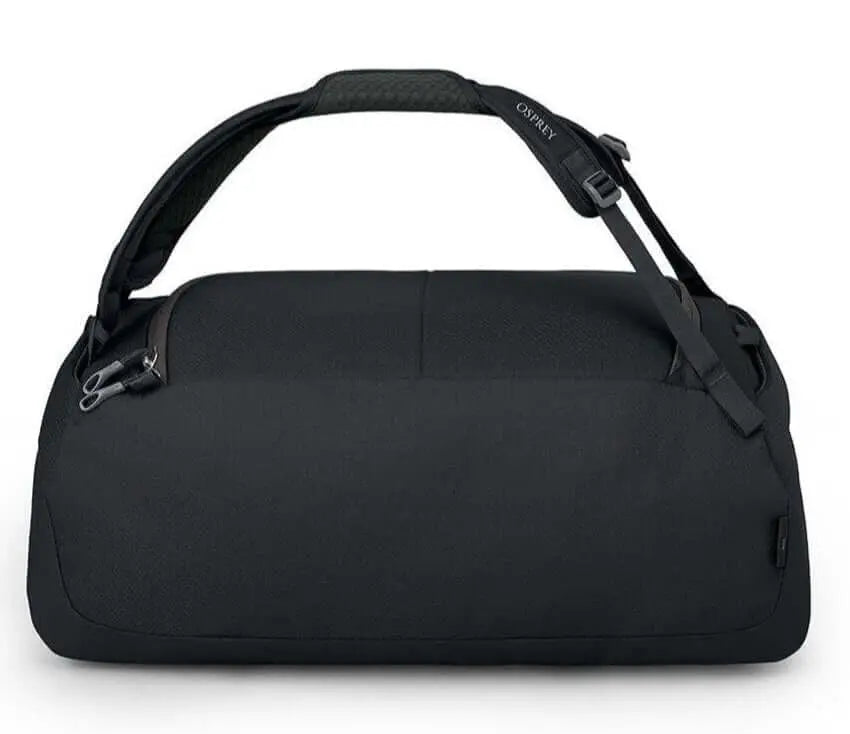 Osprey Daylite Duffel 45 in black, versatile gym and travel bag with backpack straps and padded bottom.