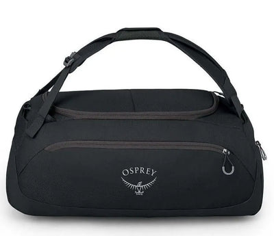 Osprey Daylite Duffel 45, versatile black gym and travel bag with padded bottom and multiple carry options for everyday use.