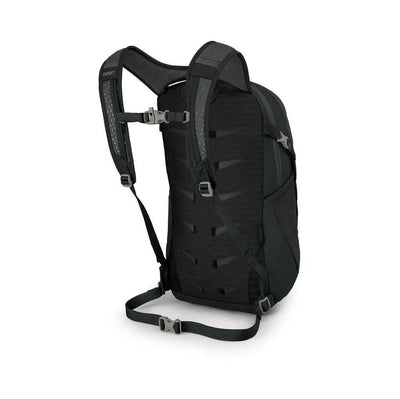 Osprey Daylite backpack, featuring durable recycled fabrics and versatile attachment options, shown in black.