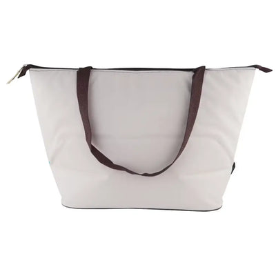 Campingaz Ethnic Shopping 15L Soft Cooler Bag in beige with brown handles.