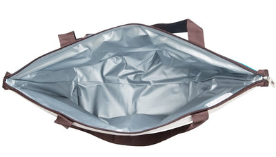 Open Campingaz Ethnic Shopping 15L Soft Cooler Bag showing interior and handles
