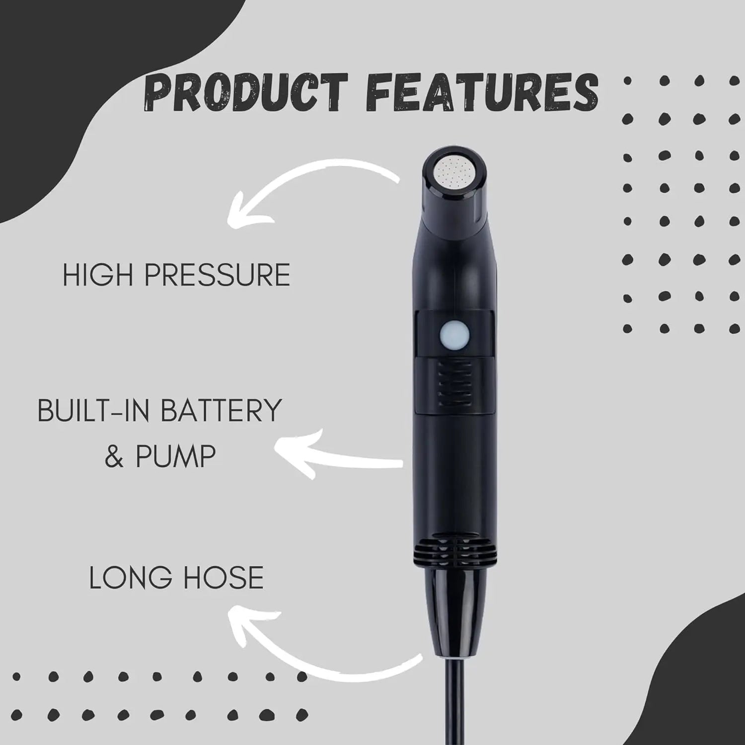 Hygiene Collective Bliss Rechargeable Travel Bidet with high pressure, built-in battery, pump, and long hose features. Ideal for travel.