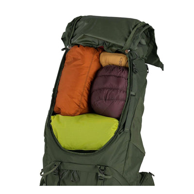 Osprey Kestrel 58 - Men, durable 58-liter rucksack packed for multi-day backpacking in the wilderness.