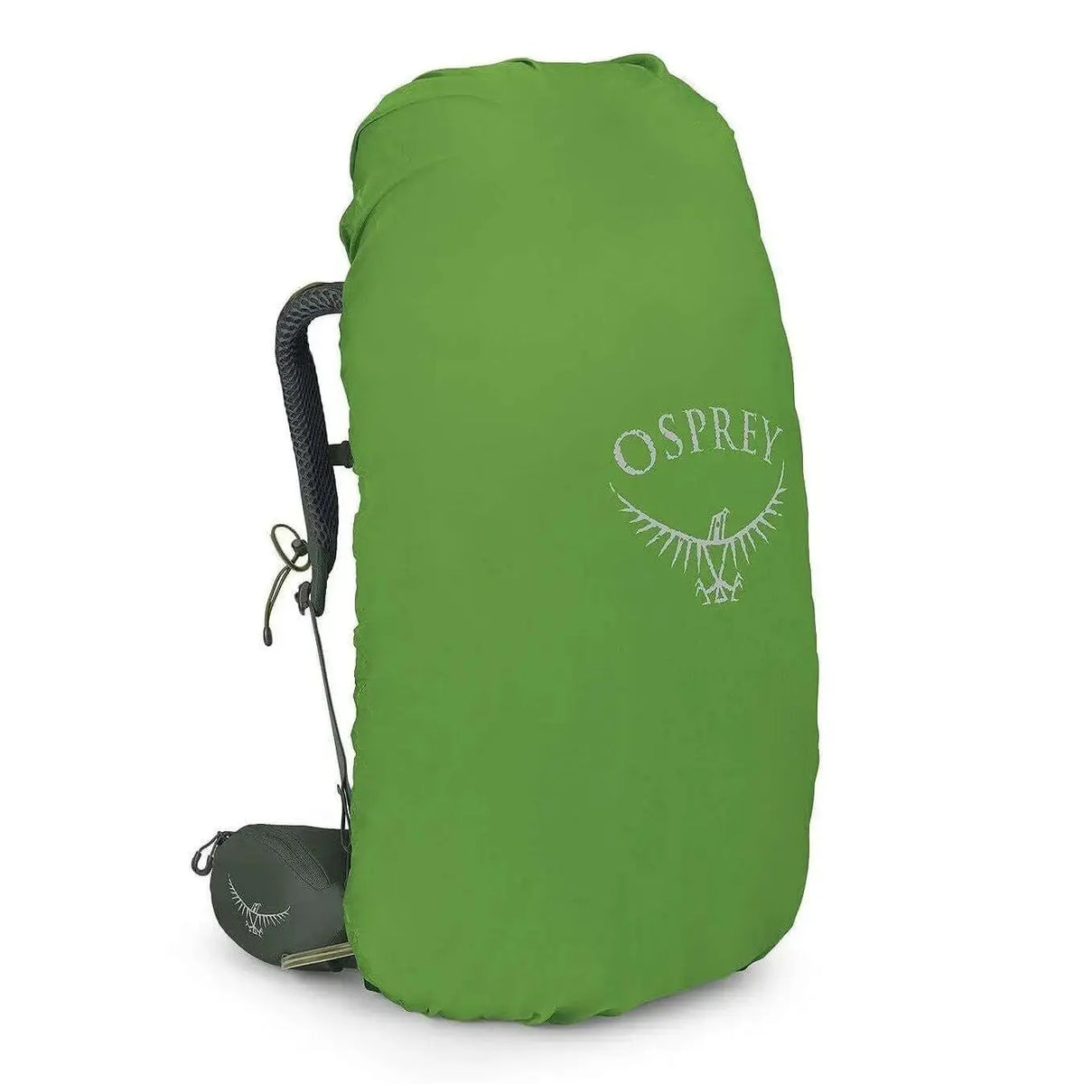 Osprey Kestrel 58 - Men backpack with green cover, designed for rugged outdoor adventures and multi-day backpacking trips.