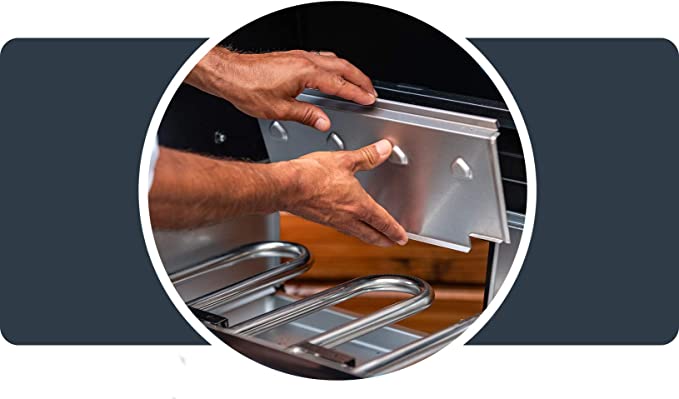Hands assembling part of the Campingaz 3 Series Premium S Gas Grill, showcasing durable components and easy setup.