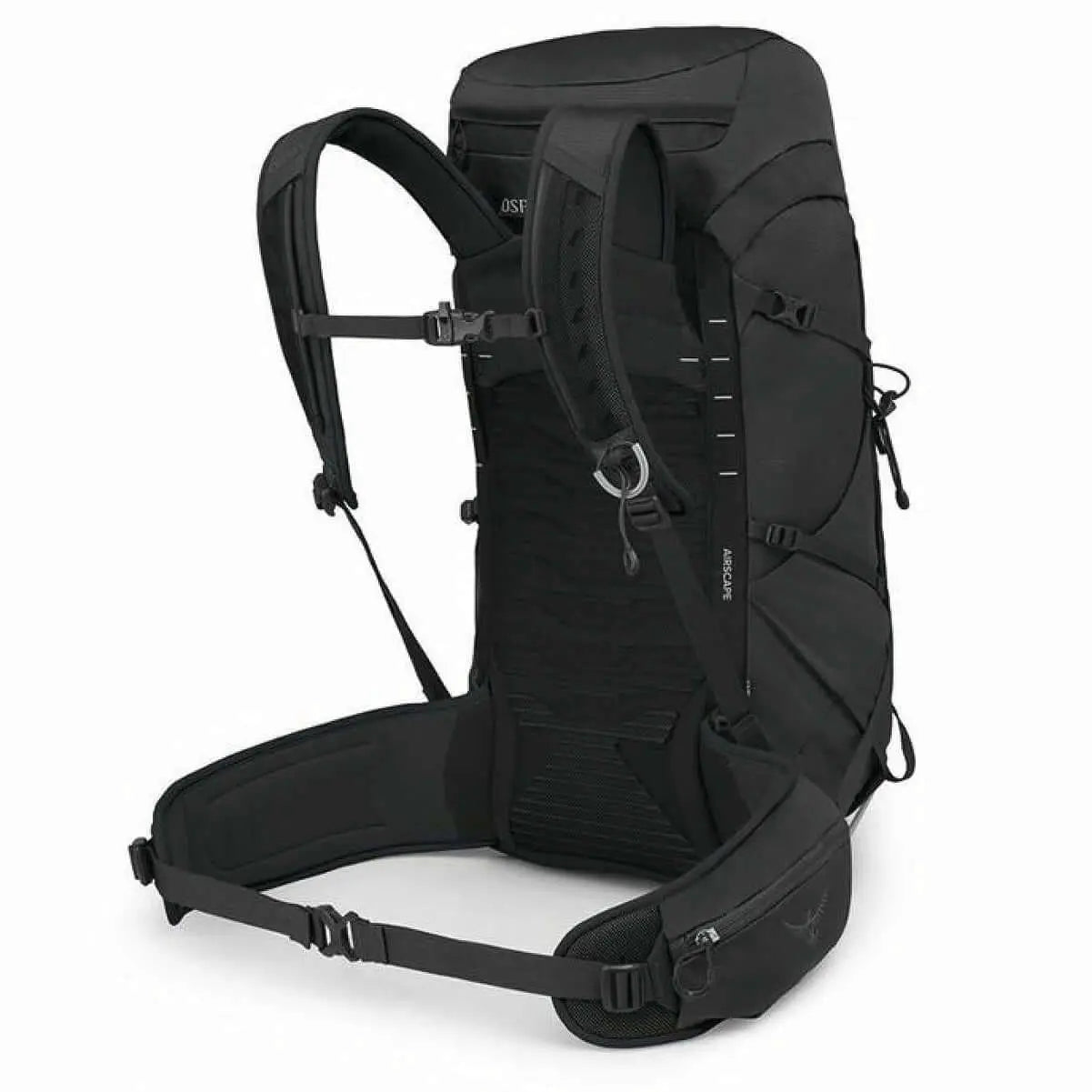 Osprey Talon 33 Extended Fit men's travel daypack, black, side view showing straps and ergonomic design for broader body types.
