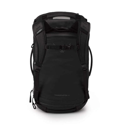 Osprey Transporter Squffel 44 backpack in black, designed for rugged adventures and urban environments.