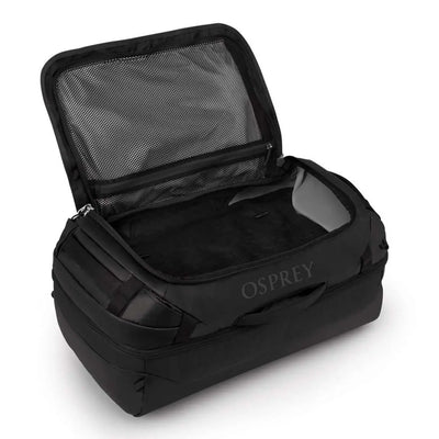 Transporter Squffel 44 by Osprey, rugged and weatherproof travel carry bag with open compartment.