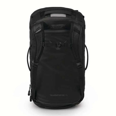Osprey Transporter Squffel 70 Adventure Duffel Bag, rugged design, split-case for gear organization, black color, travel ready