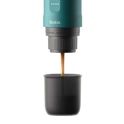Outin Nano Portable Espresso Machine - Teal with cup