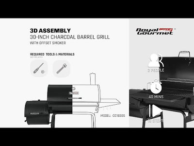 Royal Gourmet 30-Inch Barrel Charcoal Grill with Offset Smoker