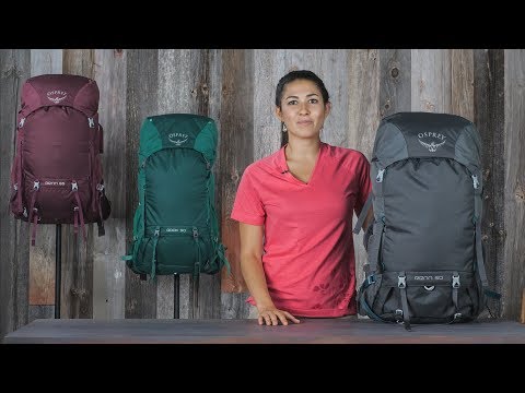 Osprey Renn 50L - Women backpack featuring adjustable fit with raincover, displayed by a woman, showcasing its women's-specific design.