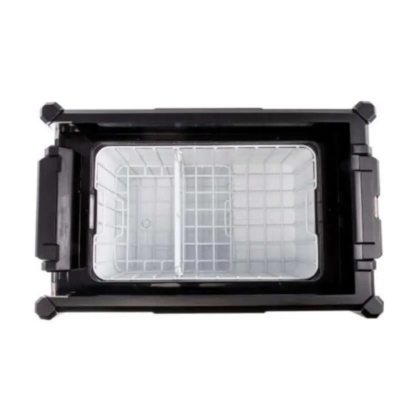 Top view of ARB Zero Portable Fridge Freezer Single Zone - 36L with open lid showing interior compartments for outdoor cooling.