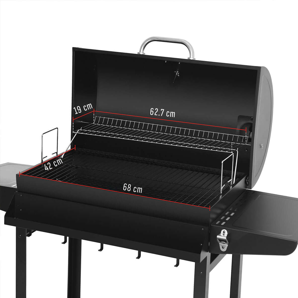 Royal Gourmet 28-Inch Barrel Charcoal Grill with Front Basket with open lid
