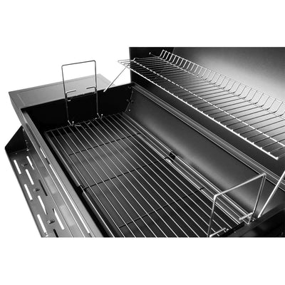 Front view of the Royal Gourmet 28-Inch Barrel Charcoal Grill with Front Basket showing grill